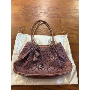 BRIGHTON VALENCIA PURPLE FLORAL EMBROIDERED TASSELED HANDBAG SHOULDER BAG PURSE